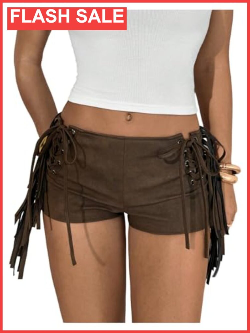 Faux Leather Fringe Micro Shorts Low Rise Western Rave